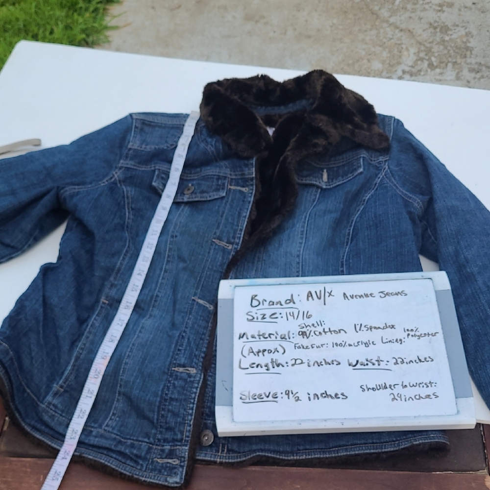 Avenue Kids Denim Jacket with Faux Fur Collar - Dark Blue